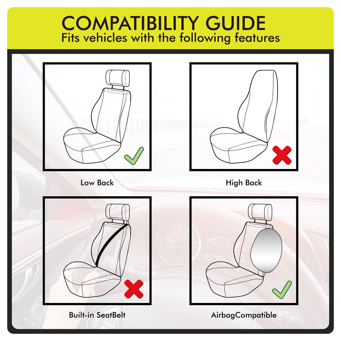 Universal Fit Black,White Cow Faux Leather Car Seat and Headrest Cover, Set of 2