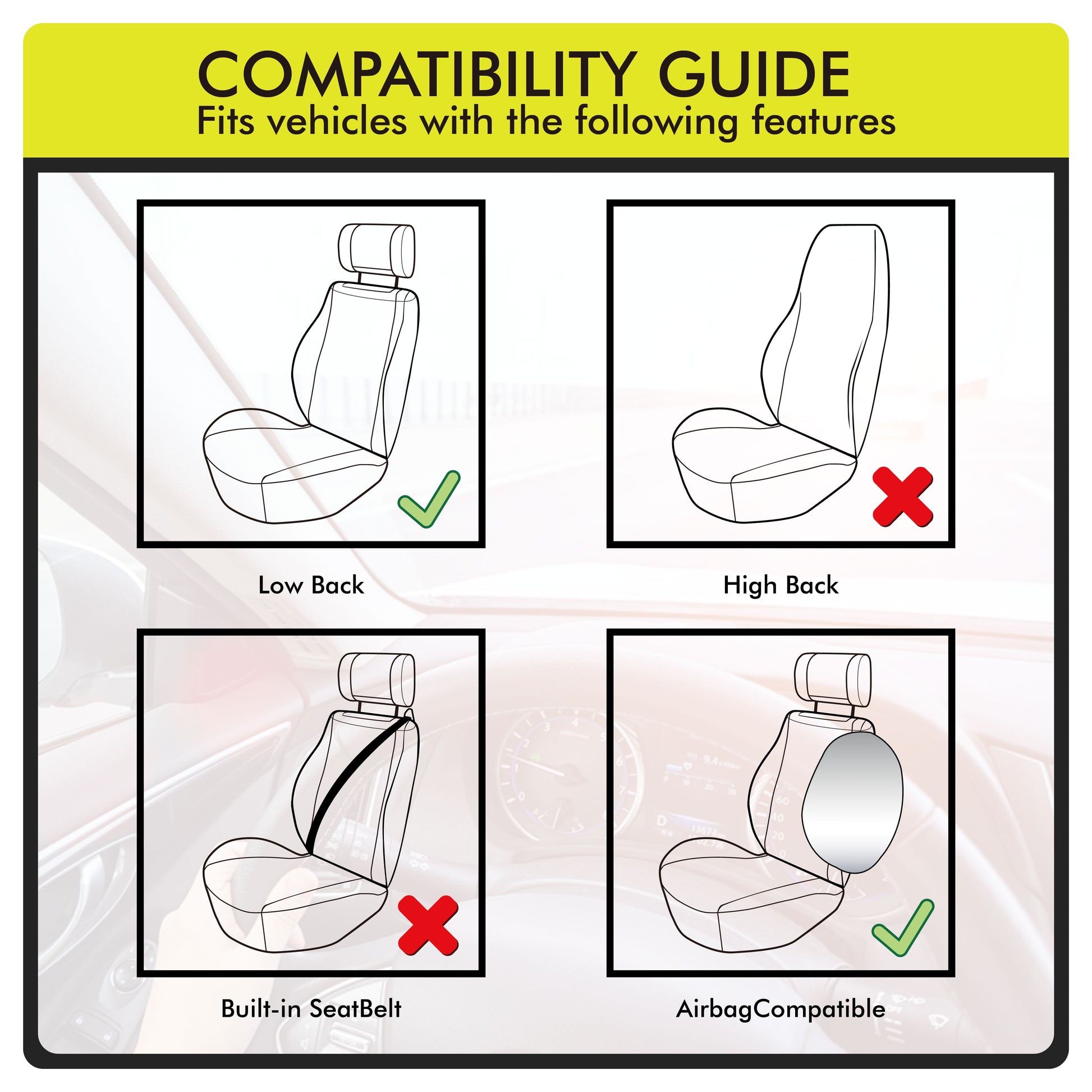 Universal Fit Black,White Cow Faux Leather Car Seat and Headrest Cover, Set of 2