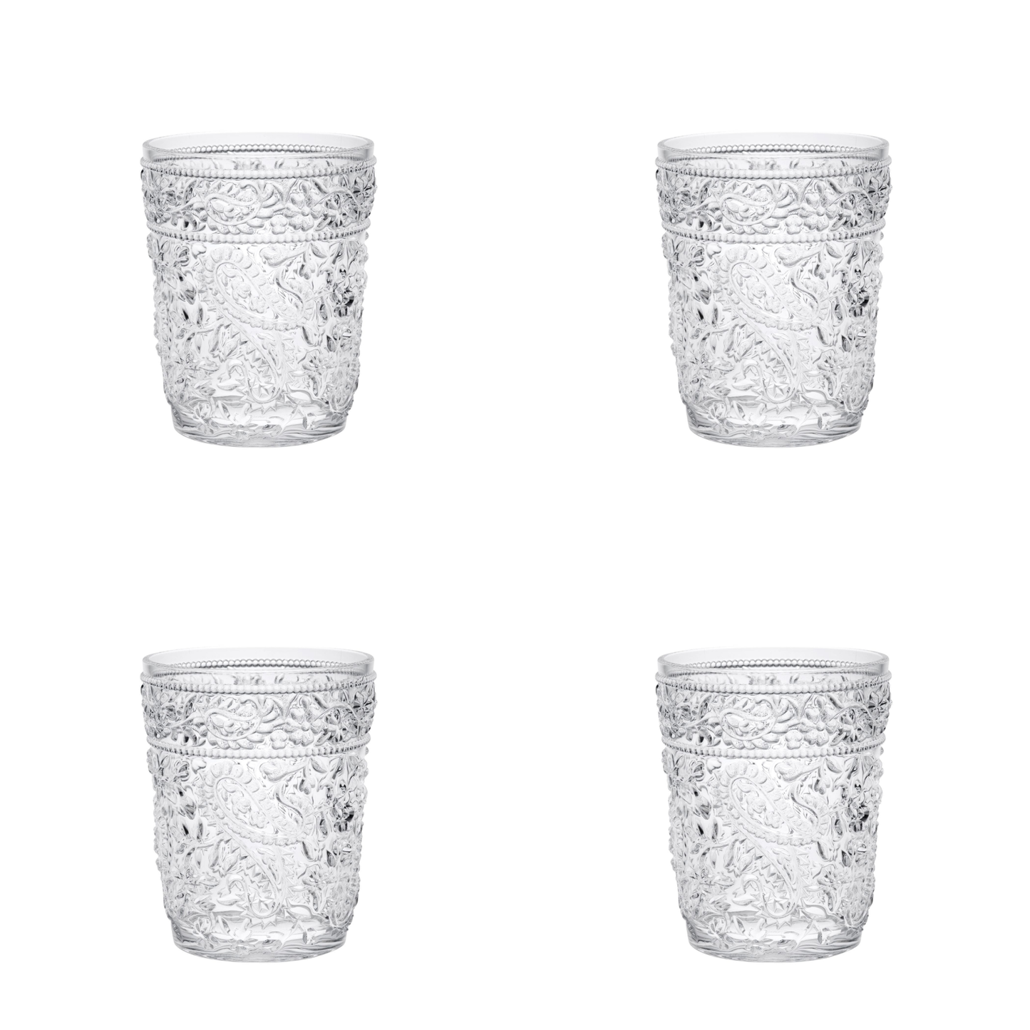 Set of Four Clear Paisley Acrylic Stemless Whiskey Glass