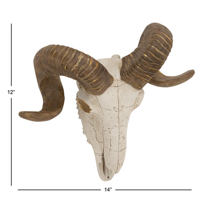 White Polystone Skull Sheep Wall Decor