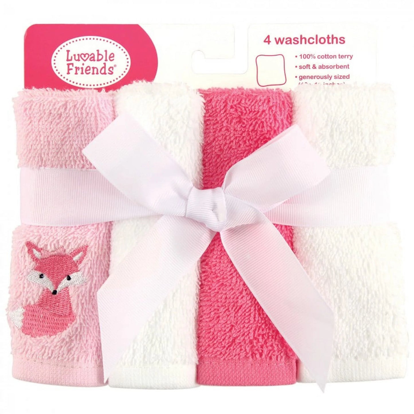Baby Girl Super Soft Cotton Washcloths, Foxy, One Size