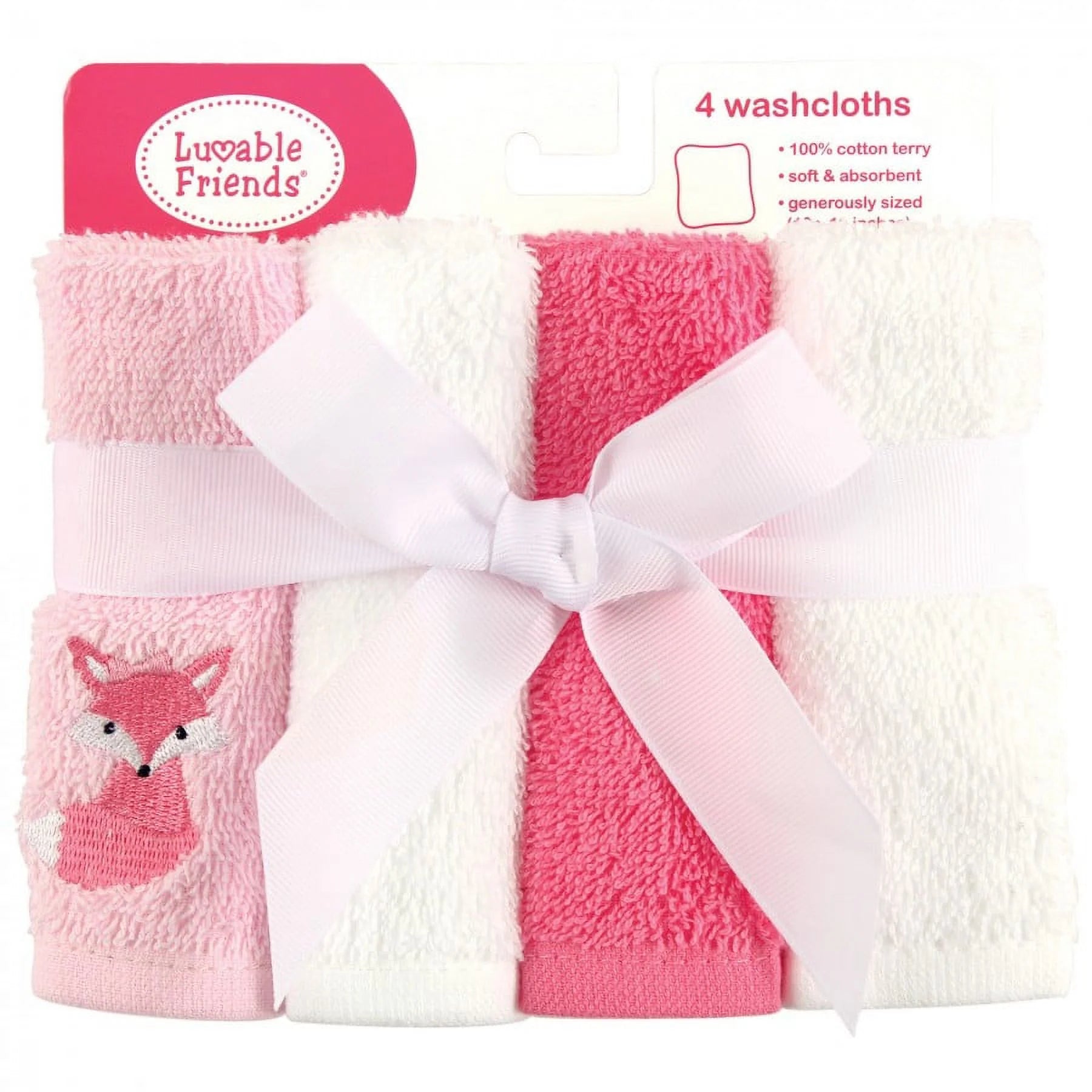Baby Girl Super Soft Cotton Washcloths, Foxy, One Size
