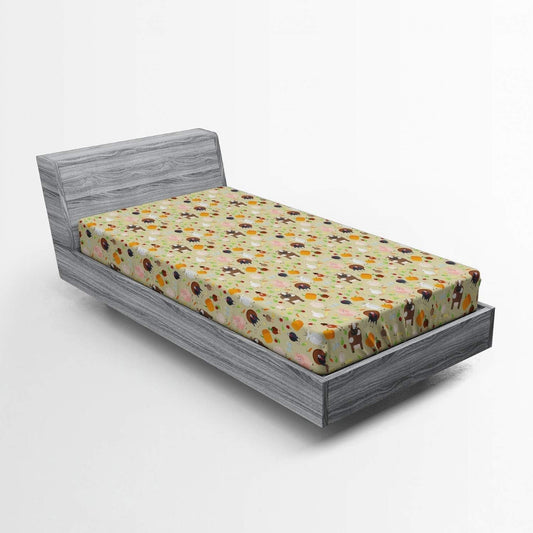 Farmhouse Fitted Sheet, Barnyard Theme Cartoon Farm Animals and Crops Vegetables Farmhouse Pattern, Bed Cover with All-Round Elastic Deep Pocket for Comfort, Twin Size, Multicolor