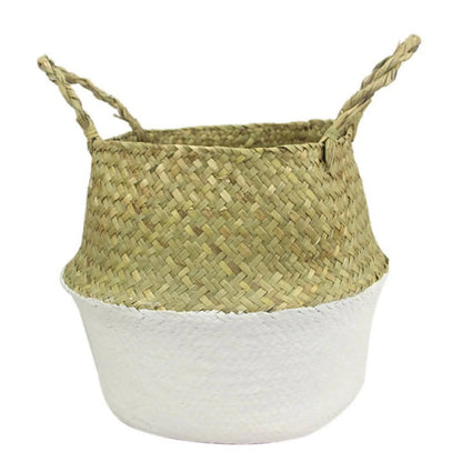 Clearance! Handmade Flower Basket Foldable Wickerwork Storage Basket Hanging Decorative Baskets Garden Flower Pot Rattan Planter Seagrass Home Storage Decor Basket