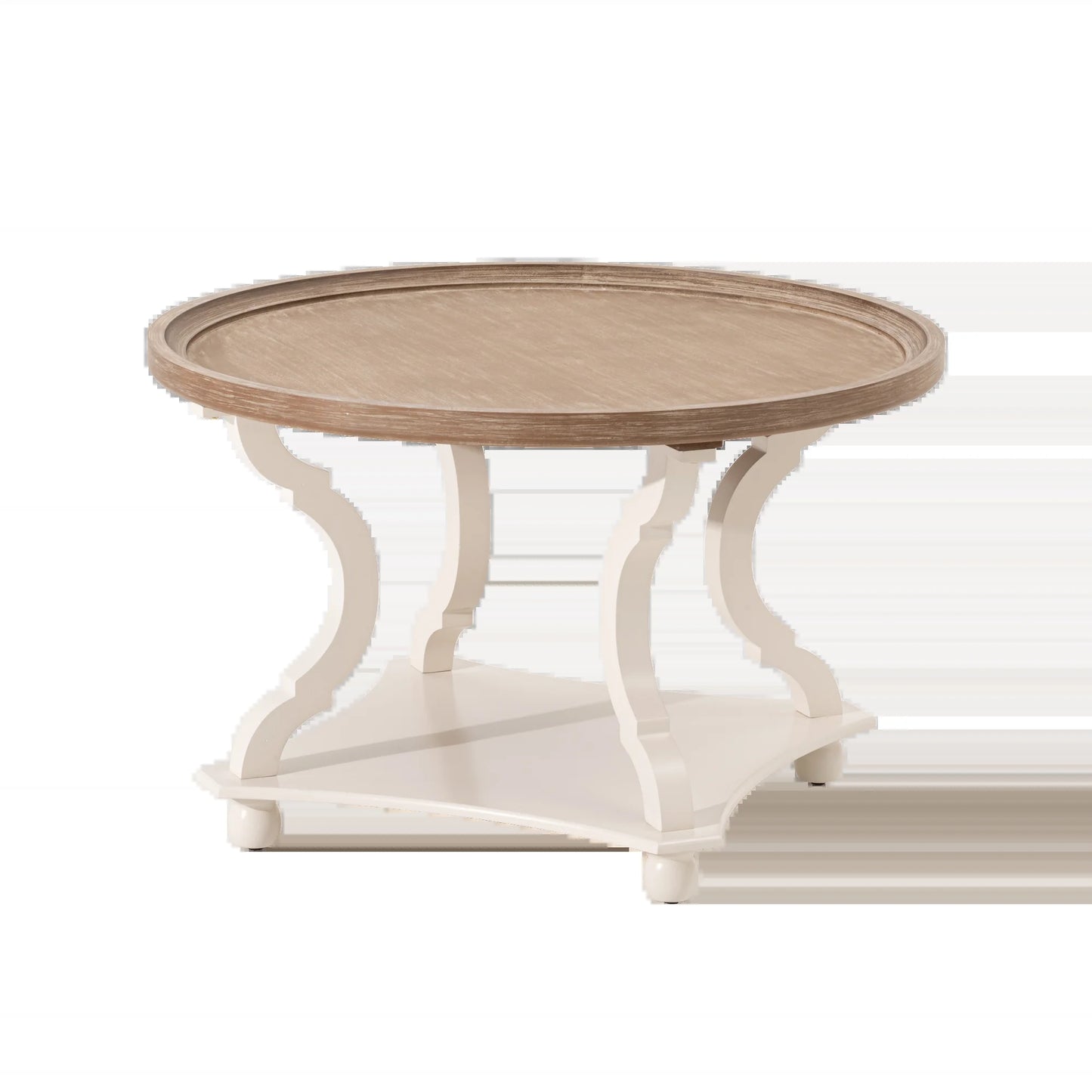 Rustic round Wood Coffee Table with Storage and Tray, White