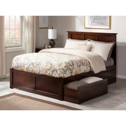 Madison Full Platform Bed with Flat Panel Foot Board and 2-Urban Bed Drawers in Espresso
