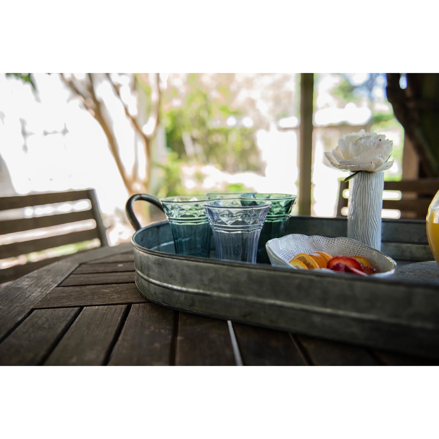 Oval Galvanized Metal Tray with Handles