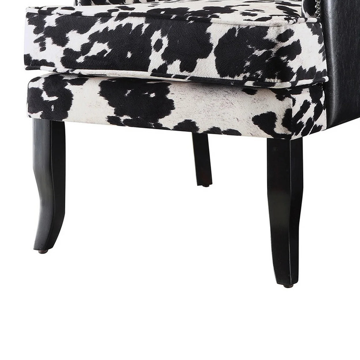 Farmhouse Microfiber Cowhide Print Accent Chair in Black