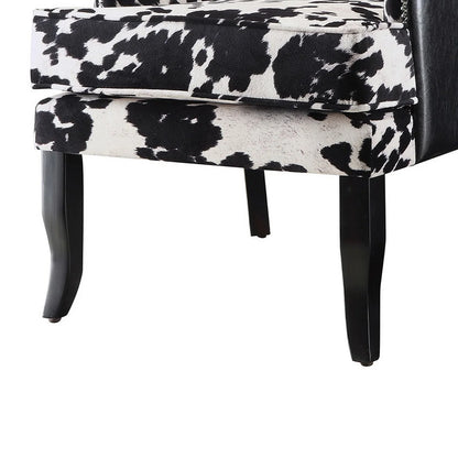 Farmhouse Microfiber Cowhide Print Accent Chair in Black