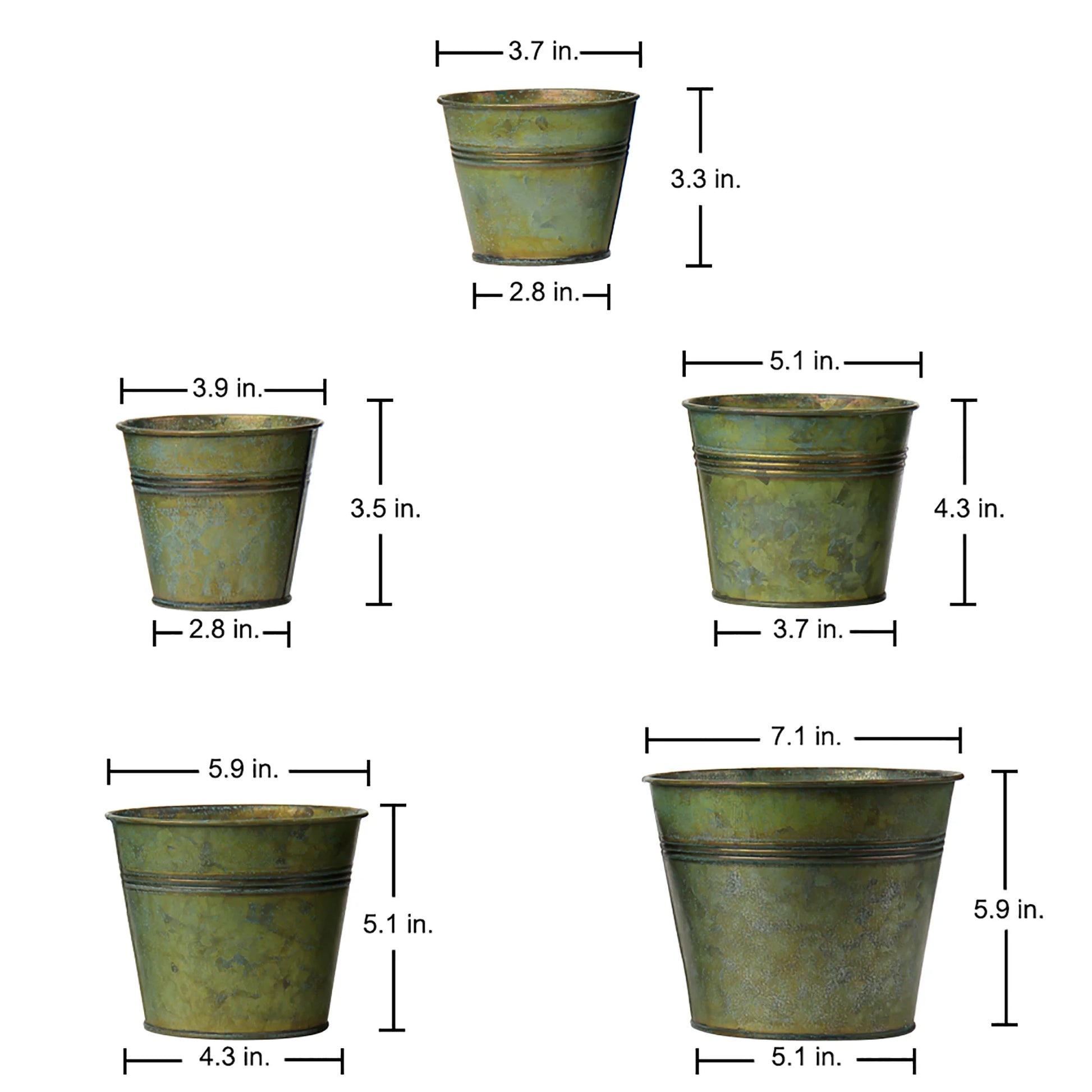 5Pcs Galvanized Buckets Rustic Farmhouse Metal Pail Bucket Flower Bucket Plants Pot Home Indoor Outdoor Decor Tin Planter
