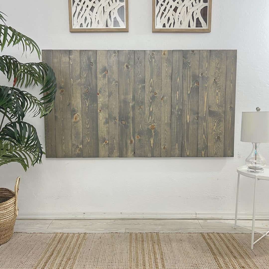 Solid Wood Headboard Gray Fog Oil-Based Finish with Smooth Natural Wood Grain, Wall-Mounted Panels, Adjustable Height, Rustic Coastal Bedroom, Built to Last, King Size Head Board