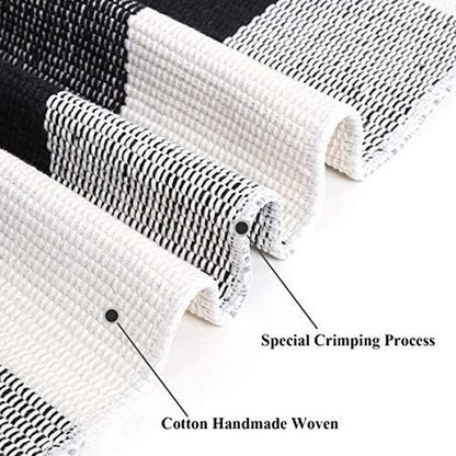 Buffalo Plaid Outdoor Rug Runner Doormat 24'' X 51", Black/White Cotton Woven Checkered Farmhouse Porch Outdoor Rugs, Washable Indoor Door Mat for Front Layered Kitchen Bathroom Laundry Room