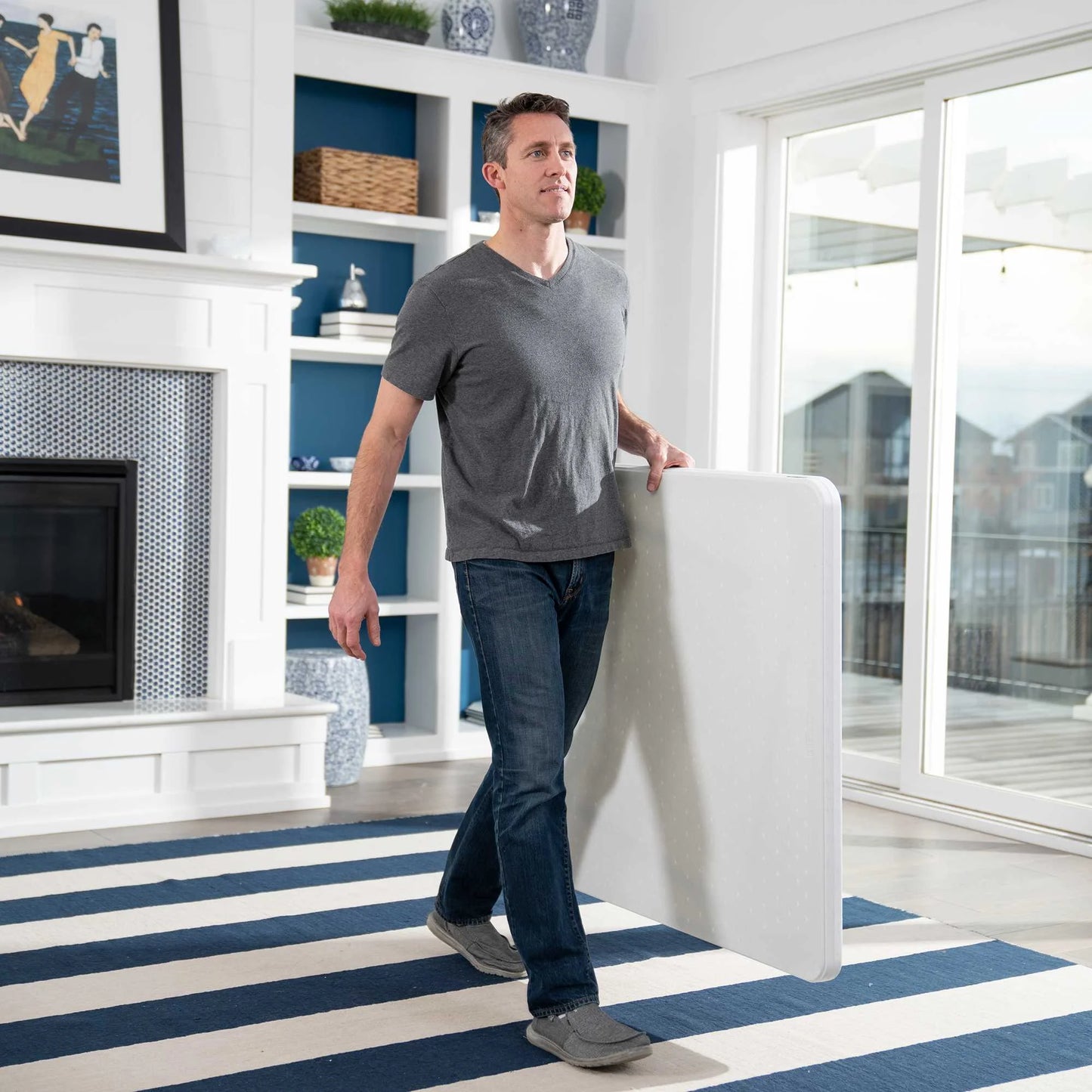 37 Inch Square Folding Table, Indoor/Outdoor Commercial Grade, White Granite (80783)