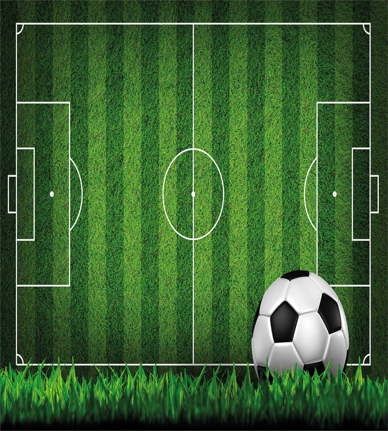 Sports Duvet Cover Set, Green Grass Field Soccer Playground with the Ball Scheme Stripes Strategy, Decorative 3 Piece Bedding Set with 2 Pillow Shams, King Size, Green Black White