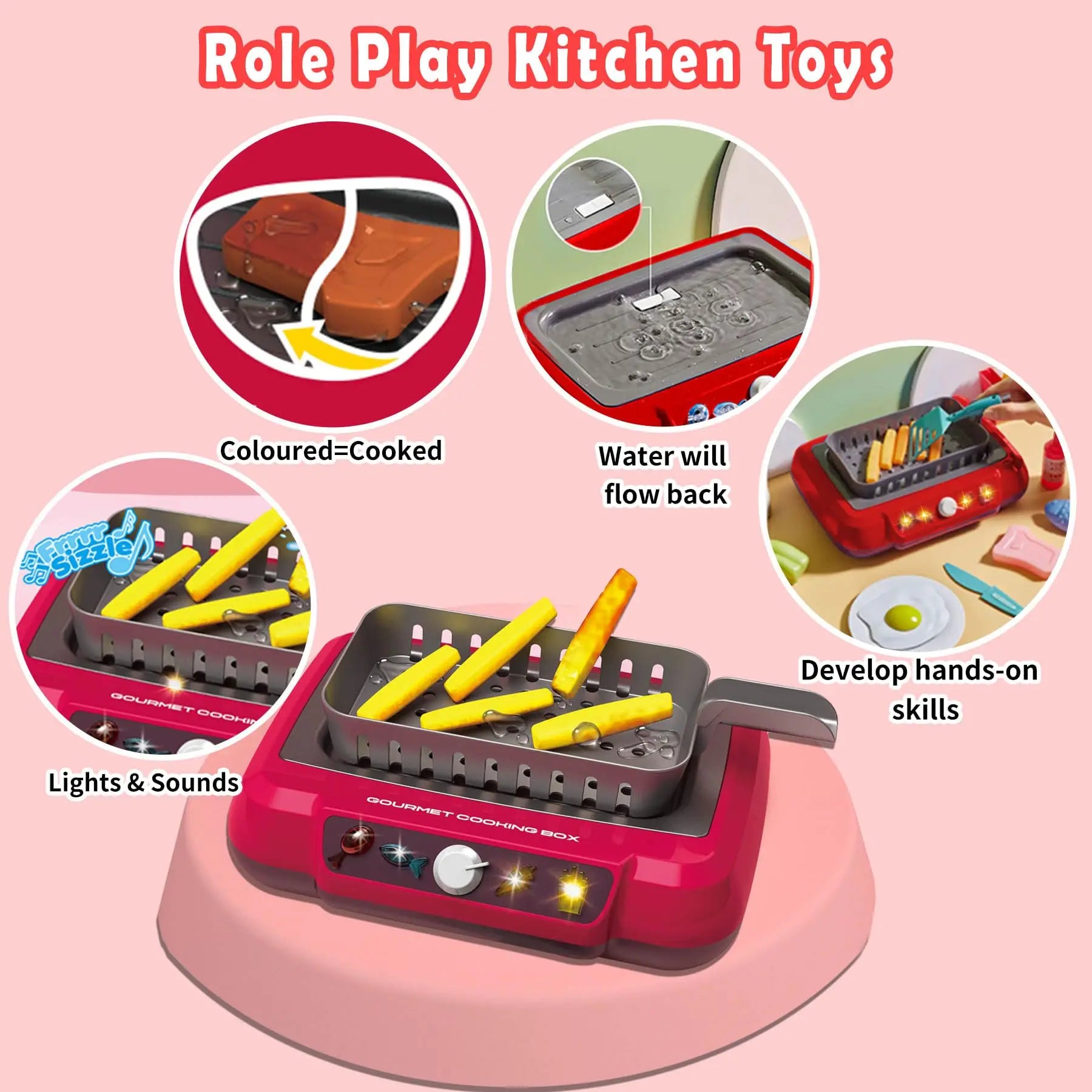 Kitchen Color-Changing Toys Food Gourmet Cooking Box Toy with Light 20PCS Simulation Playset Kitchen Accessories for Kids Gift