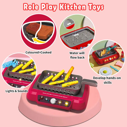 Kitchen Color-Changing Toys Food Gourmet Cooking Box Toy with Light 20PCS Simulation Playset Kitchen Accessories for Kids Gift