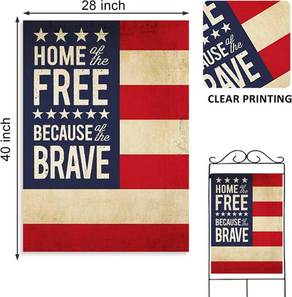 Decorative Home of Free Because of the Brave 4Th of July American Patriotic House Flag, USA Memorial Day Yard America outside Decoration, Spring Summer Outdoor Large Decor Double Sided 28X40
