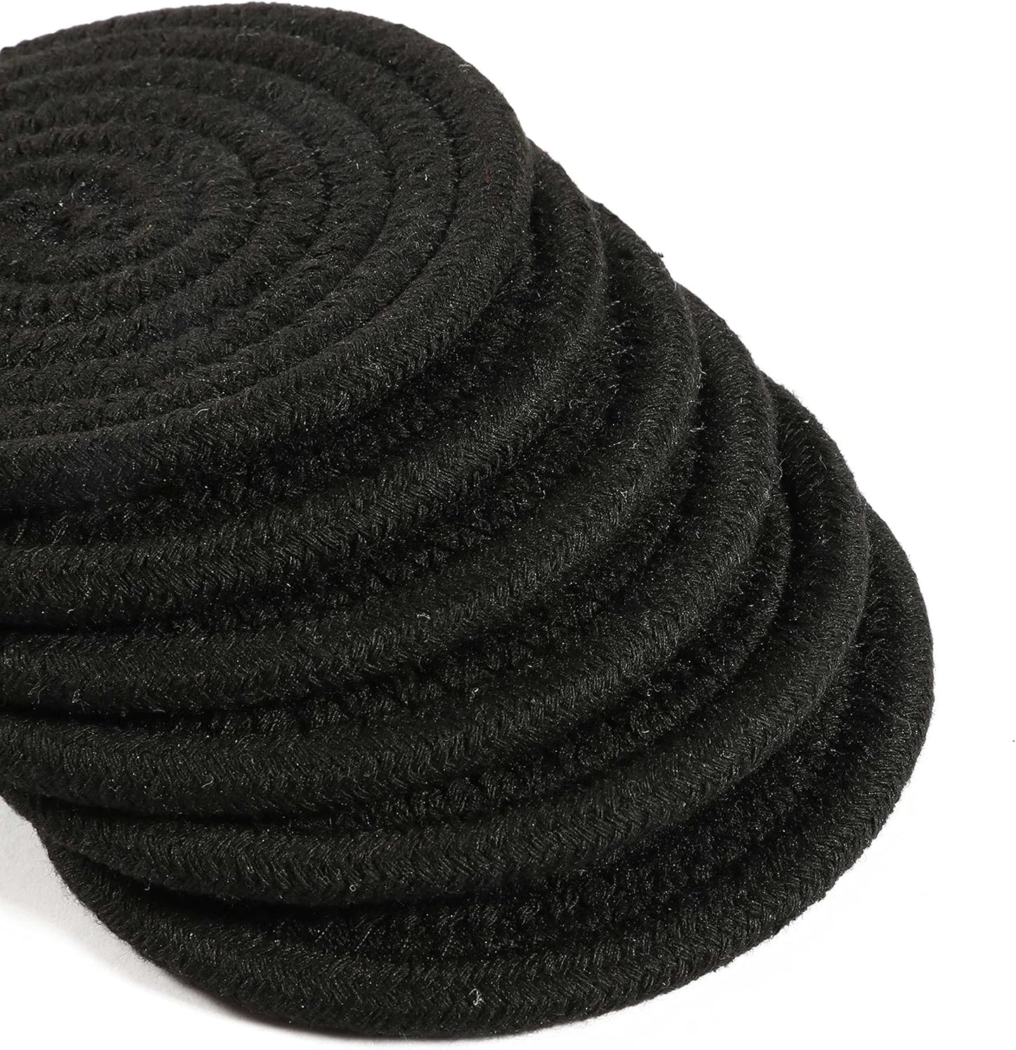 Set of 6 Black Coasters 4.3", Farmhouse Woven Coasters for Coffee Table, Absorbent Coasters for Drinks, Cute Aesthetic Boho Coasters, Rustic Desk Coasters, Moisture Absorbing Coasters
