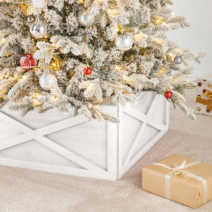 Washed White Wooden Tree Collar Tree Stand Cover Christmas Tree Skirt Tree Box, 32" L X 32" W