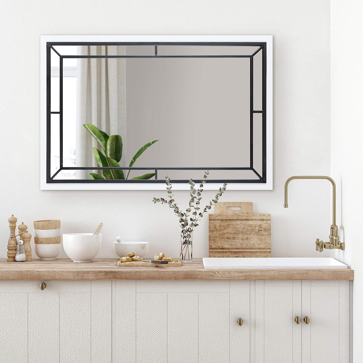 Audubon Modern Rectangle Wall Mirror, 24 X 36, White, Coastal Farmhouse Mirror for Wall