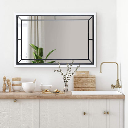 Audubon Modern Rectangle Wall Mirror, 24 X 36, White, Coastal Farmhouse Mirror for Wall