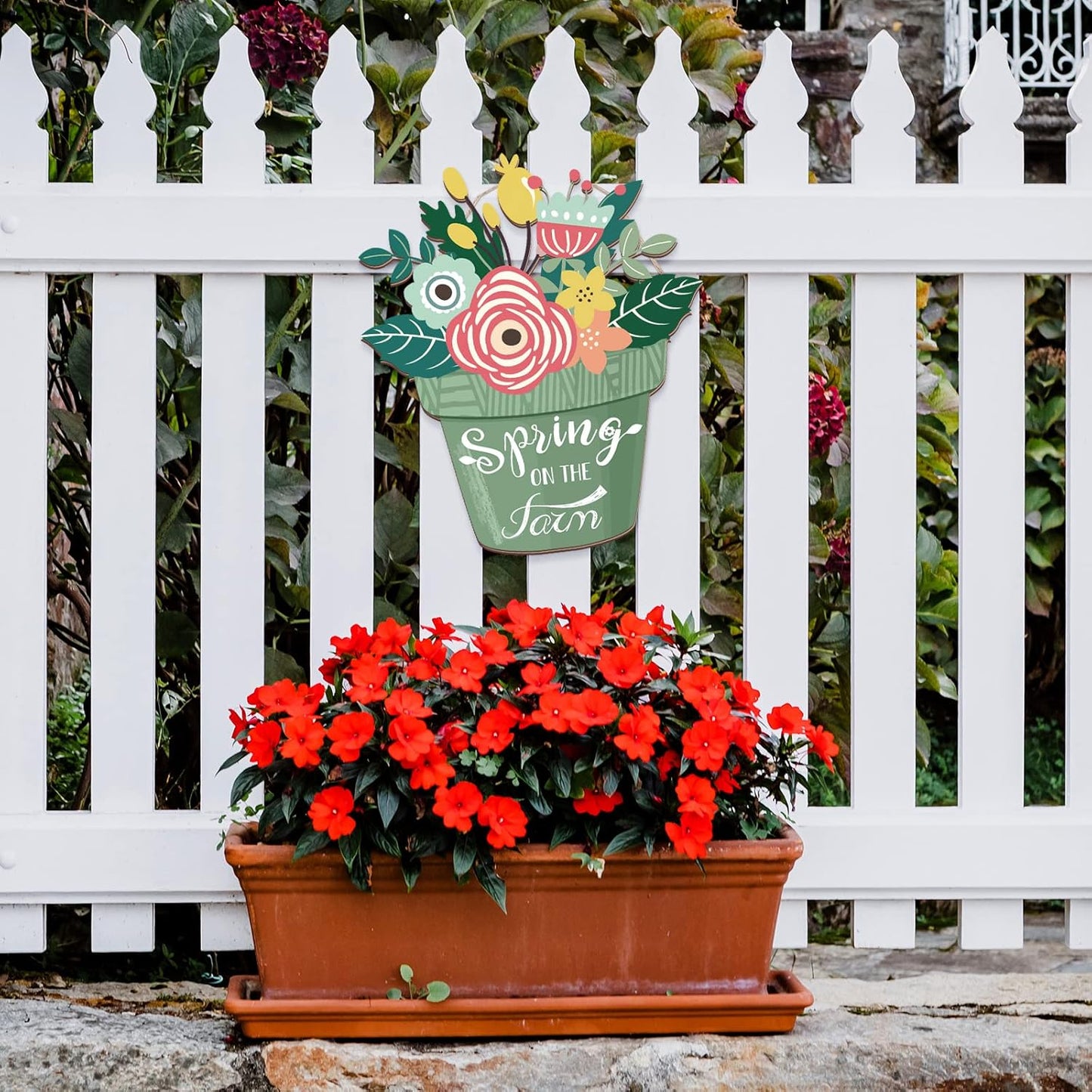 Hello Spring Decorations for Home Spring Welcome Wreaths Sign for Front Door for Home Hanging Sign(Spring on the Farm Style)