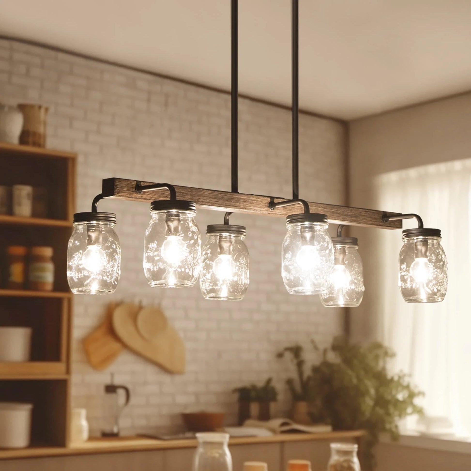 Modern Farmhouse 6-Light Chandelier Linear Kitchen Island Lights for Dining Room - L27.5" X W11"X H 71.5"