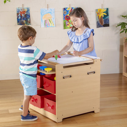 Kids Desk to Easel Art Cart - Natural: Wooden Toddler Art Activity Center with Chalkboard and Art Easel for Kids