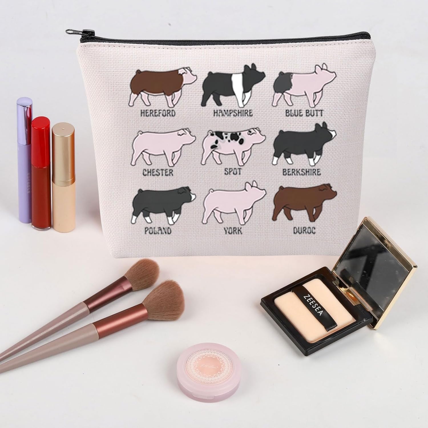 Funny Pig Idea Cosmetic Bag Pig Breed Inspired Zipper Pouch Pig Gifts for Pig Lovers Animal Lovers Gift Breeder Gift (Pig Show)