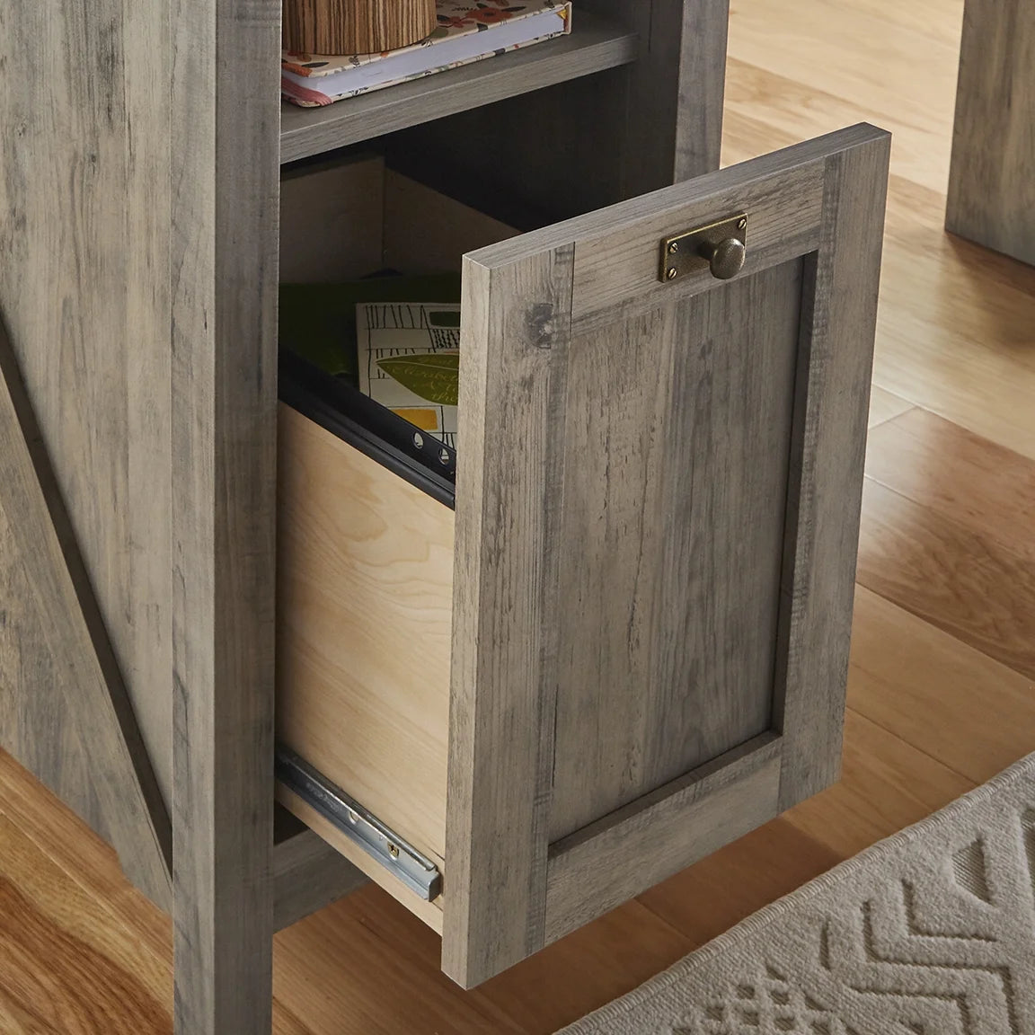 Modern Farmhouse L-Desk, Rustic Gray Finish