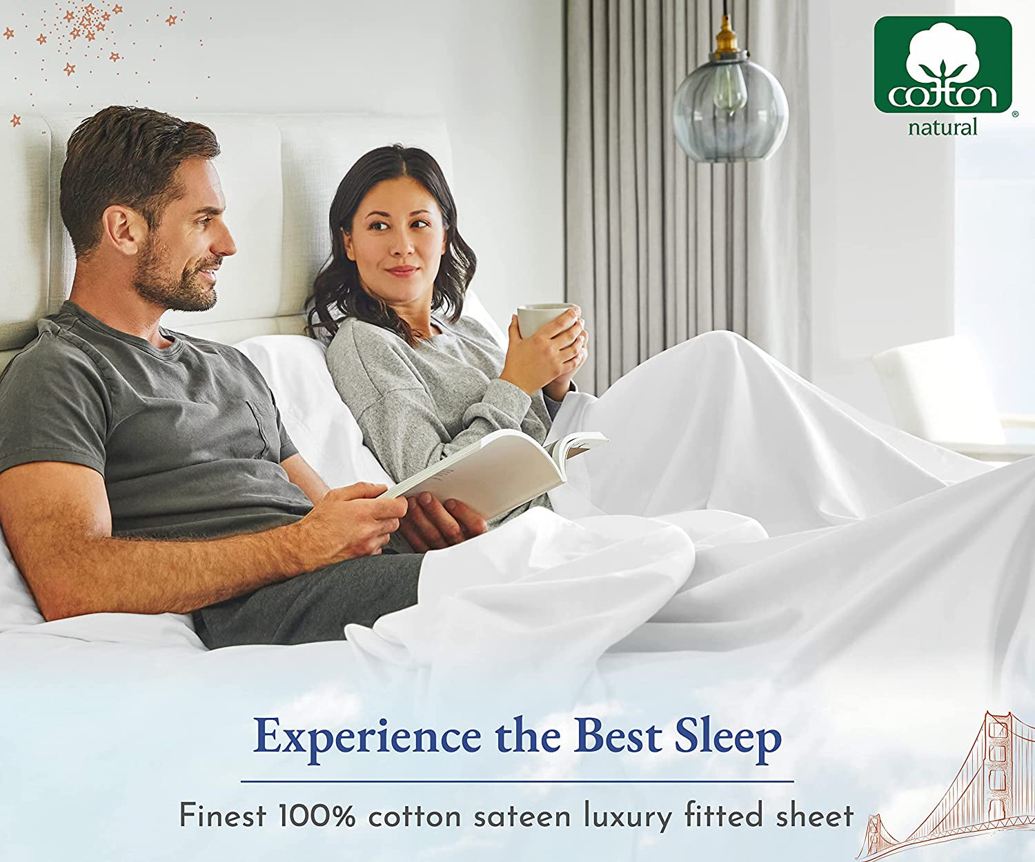 White Twin XL Fitted Sheet, 100% Cotton 400 Thread Count Sateen, 1 Fitted Sheet Only for Home, Fits College Dorm Mattresses (Twin XL, White)