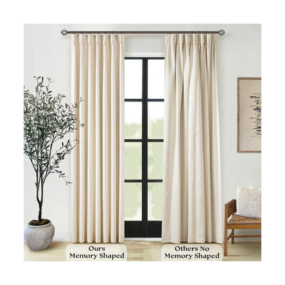 Pleated Linen Blackout 120 Inch Curtains for Living Room Dining 2 Panels Set ...