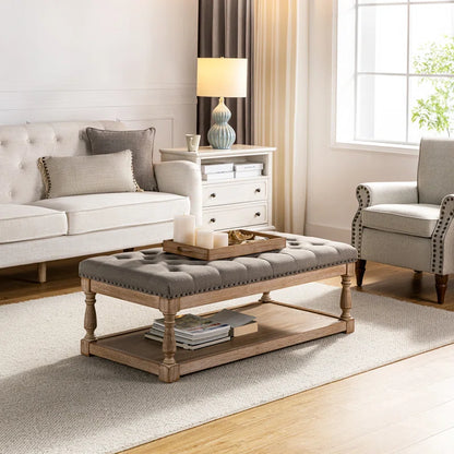 Clymer 47.5" Wide Tufted Rectangle Cocktail Ottoman with Storage Tray