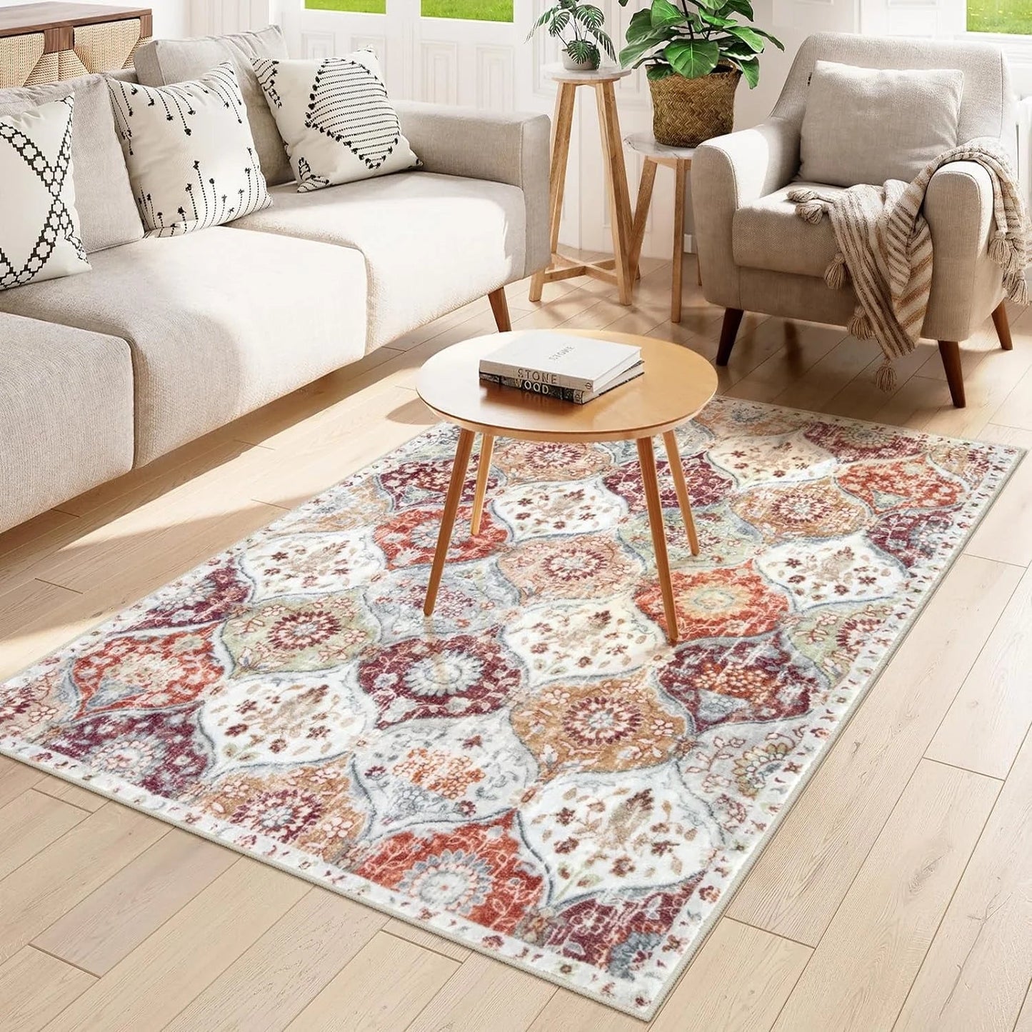 5'X7' Area Rug for Living Room Non-Slip Moroccan Indoor Washable Rug Ultra-Thin Foldable Soft Carpet Floral Accent Throw Rug for Kitchen Entryway Bathroom Bedroom Office Carpet,Grey