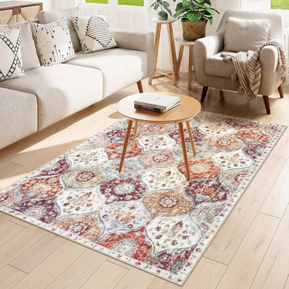 5'X7' Area Rug for Living Room Non-Slip Moroccan Indoor Washable Rug Ultra-Thin Foldable Soft Carpet Floral Accent Throw Rug for Kitchen Entryway Bathroom Bedroom Office Carpet,Grey