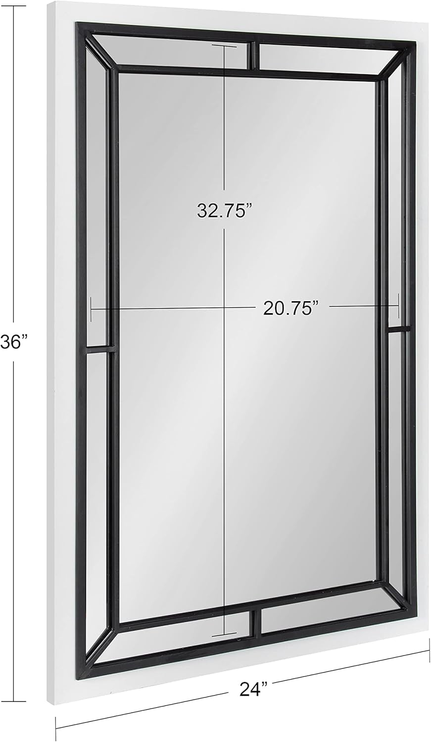 Audubon Modern Rectangle Wall Mirror, 24 X 36, White, Coastal Farmhouse Mirror for Wall