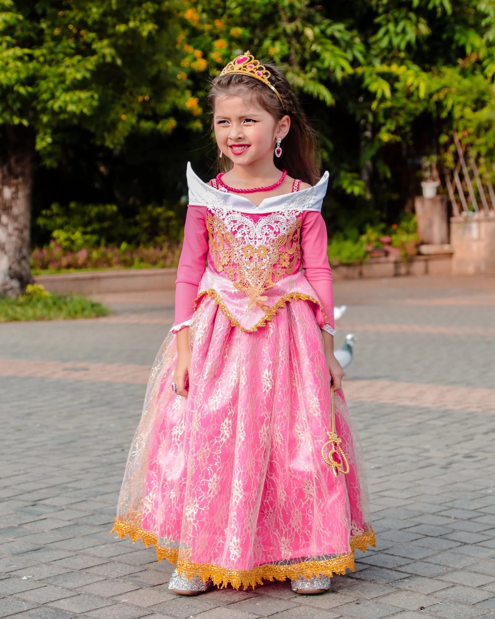 Girls Princess Dress up Aurora Fancy Dresses Birthday Party Cosplay for Kids Evening Gown with Accessories