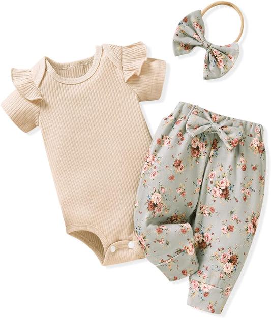 Baby Girls Ribbed Bodysuit Pants Outfits Spring Summer Clothes