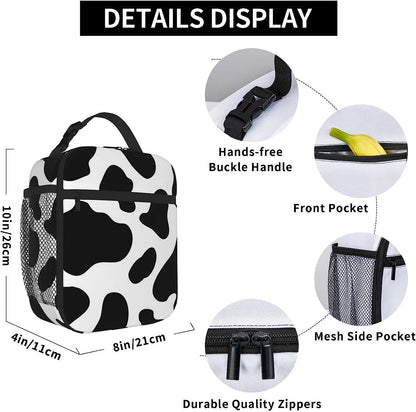 Cow Spot Printed Insulated Lunch Bag Women,Reusable Lunch Tote Bags,Portable Lunch Box Bag for Work