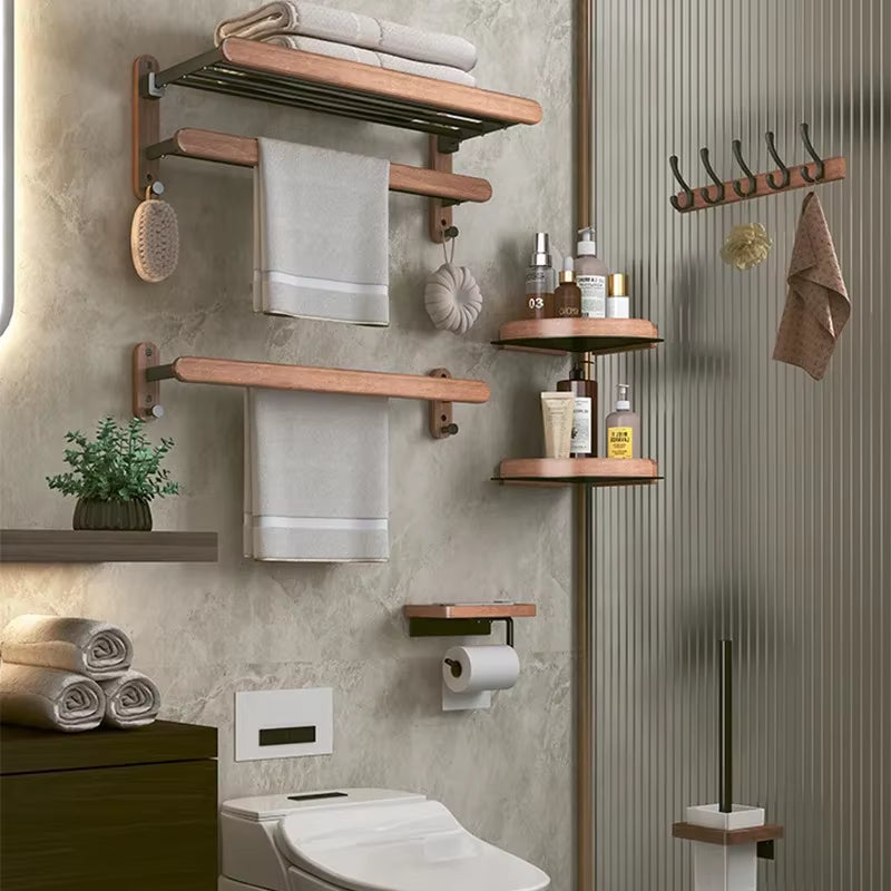 Walnut Wood Black Bathroom Hardware Set Bathroom Towel Rack Towel Rack Toilet Paper Holder Towel Bar Shelf Bathroom Accessories