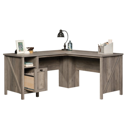 Modern Farmhouse L-Desk, Rustic Gray Finish