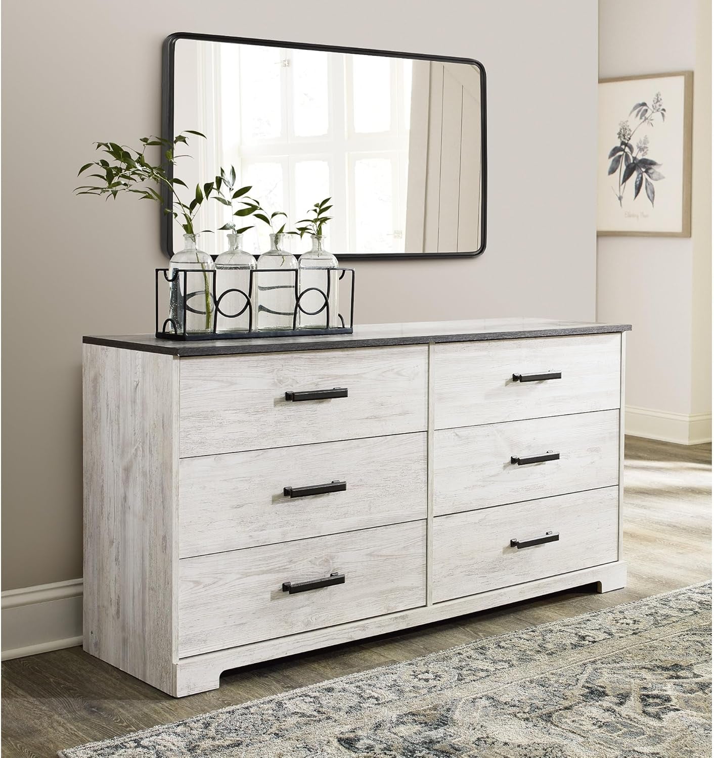 Shawburn Modern Farmhouse 6 Drawer Dresser, Two Tone White & Dark Gray