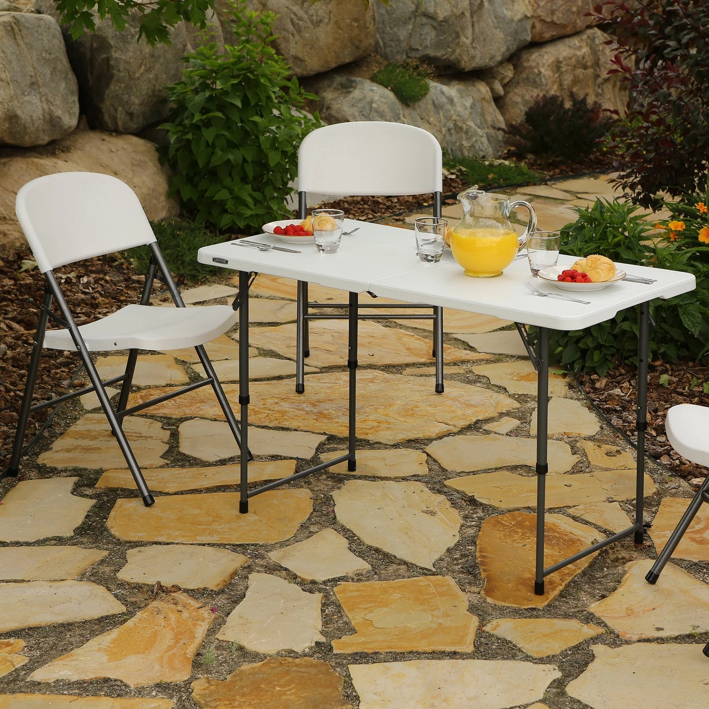 4 Foot Fold-In-Half Adjustable Height Table, Indoor/Outdoor Essential, White (80509)