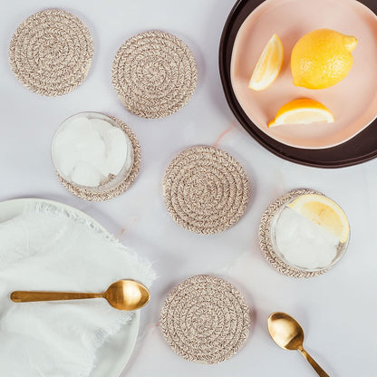 Set of 6 Brown Cute Coasters for Drinks, Absorbent Coasters, Farmhouse Coasters for Coffee Table, Desk Cup Coasters, Rustic Aesthetic Boho Coasters, Moisture Absorbing Woven Coasters