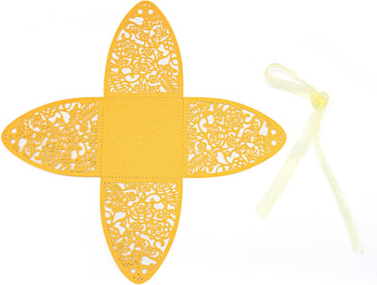 Pack of 100 Laser Cut Rose Candy Boxes, Favor Boxes 2.5"X 2.5"X 3.1", Gift Boxes for Bridal Shower Anniverary Birthday Party Wedding Favor (100,Gold)