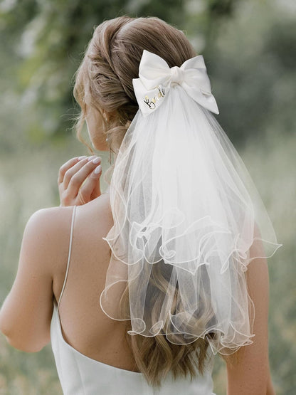 Bridal Hair Bow Veil White Bow Clip Bachelorette Party Decorations Pearl Accessories Bride to Be Bridal Shower Gift