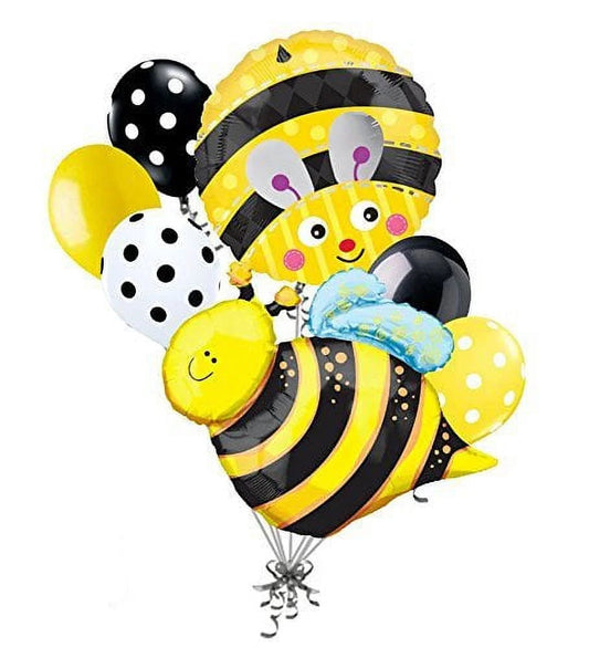 7 Pc Cute Bumblebee Balloon Bouquet Honey Bee Birthday Buzz Happy Bug Yellow