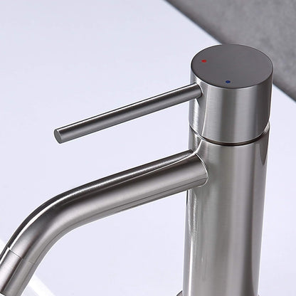 Brushed Nickel Single Hole Bathroom Faucets Single Handle,  Brushed Bathroom Vanity Sink Faucet with Pop up Drain Assembly and 6 Inch Deck Plate