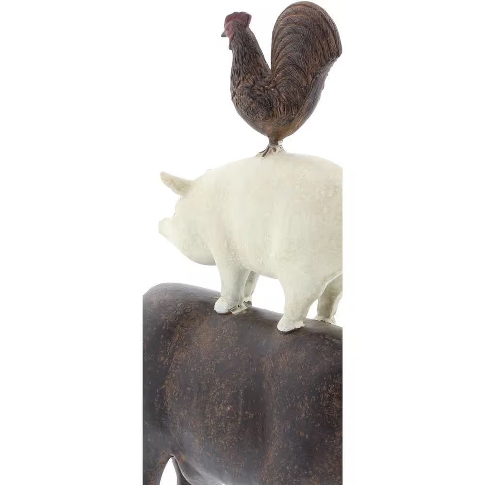 3 In. X 14 In. Brown Polystone Stacked Farm Animals Sculpture