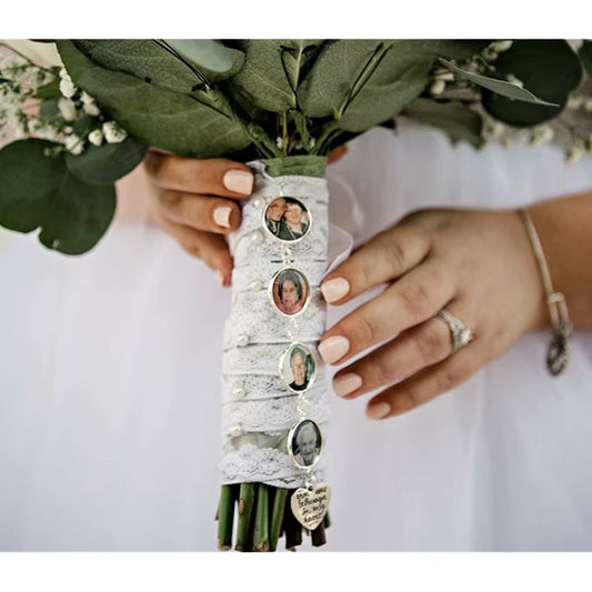 Wedding Bouquet Memorial Charm, Custom Bridal Bouquet Photo Charms 1 to 5, round Picture Pendant, Wedding Shower Favors Gift